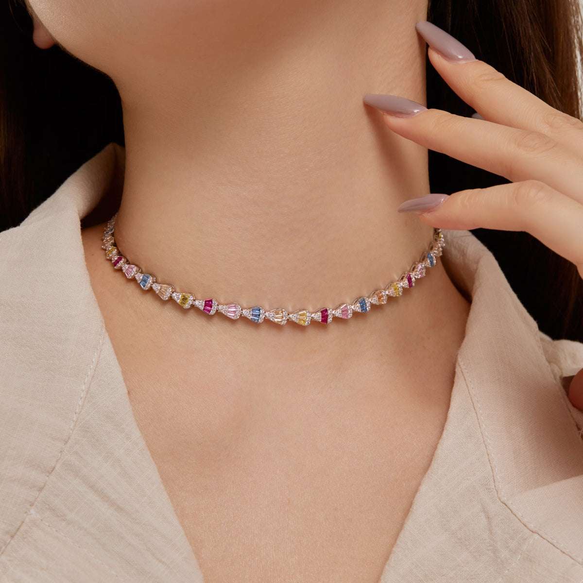 [Clara Jewels]Radiant Colorful Rainbow Necklace