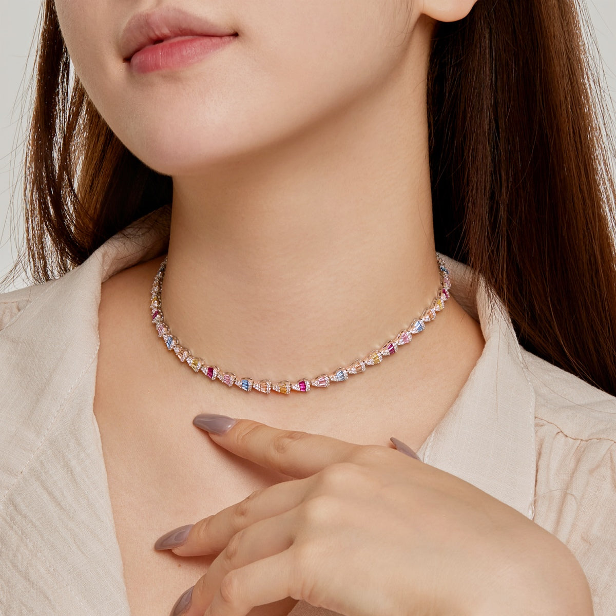 [Clara Jewels]Radiant Colorful Rainbow Necklace