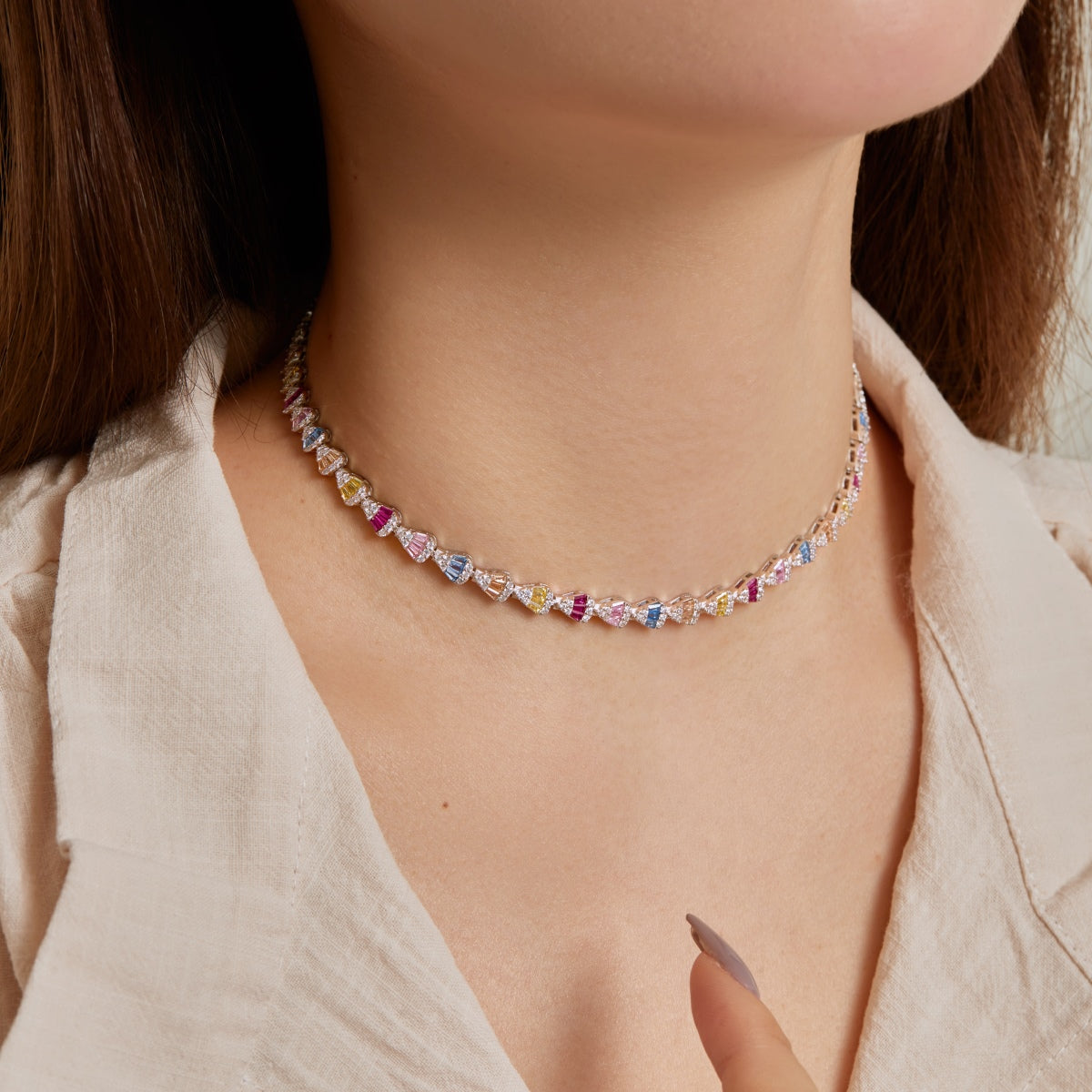 [Clara Jewels]Radiant Colorful Rainbow Necklace