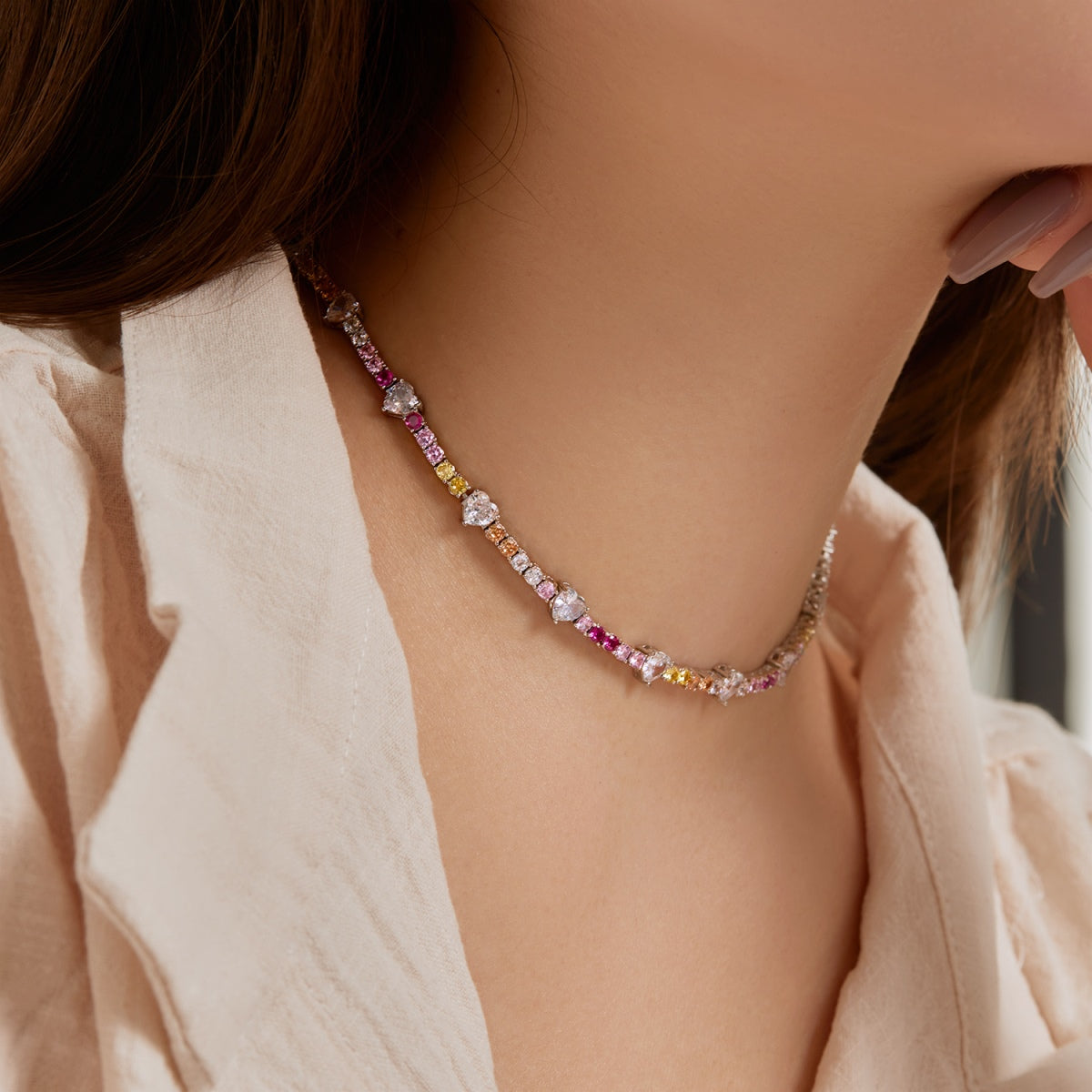 [Clara Jewels]Delicate Colorful Rainbow Tennis Chain