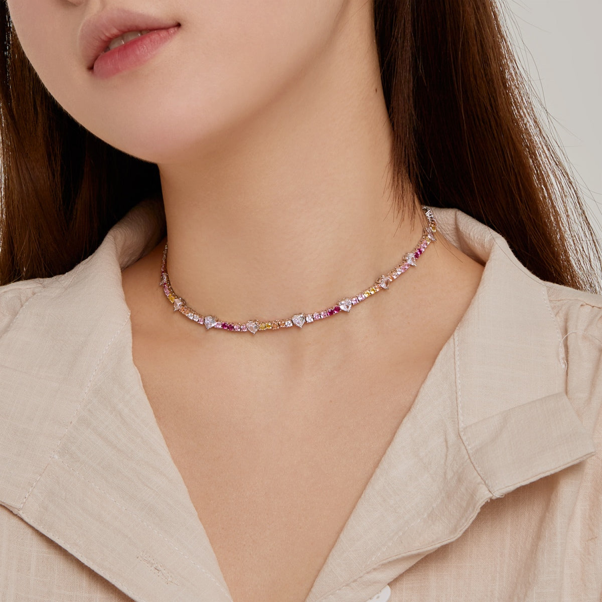 [Clara Jewels]Delicate Colorful Rainbow Tennis Chain