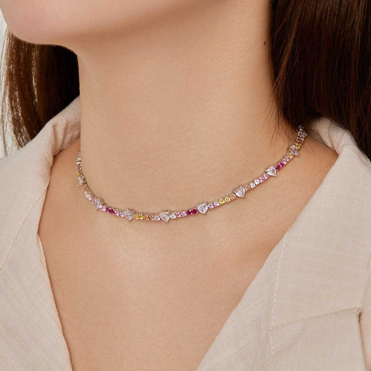 [Clara Jewels]Delicate Colorful Rainbow Tennis Chain