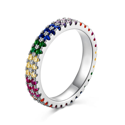 [Clara Jewels]Unique Colorful Round Cut Tennis Ring