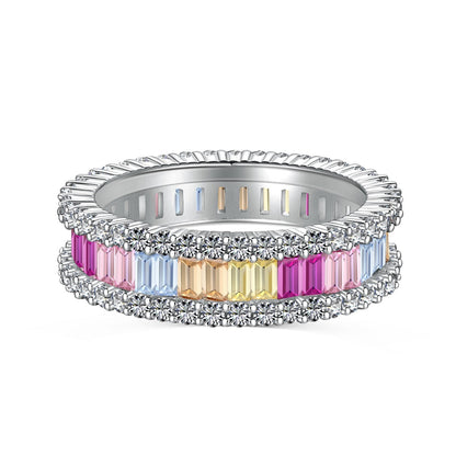[Clara Jewels]Dainty Kaleidoscopic Emerald Cut Daily Ring
