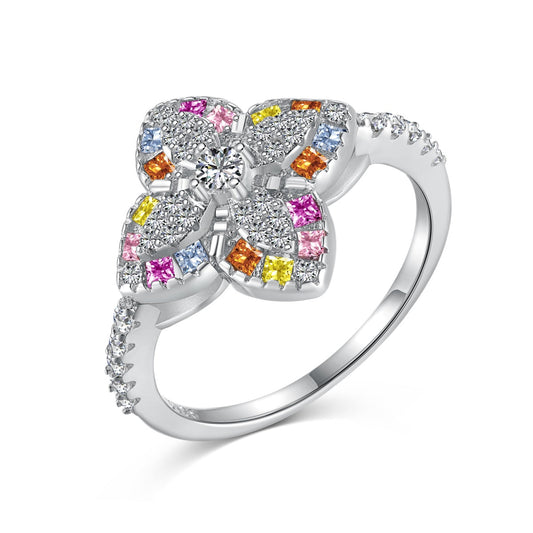 [Clara Jewels]Luxurious Colorful Flower Shape Banquet Ring