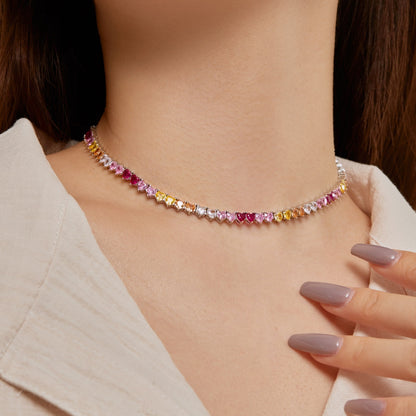[Clara Jewels]Sparkling Colorful Full Heart Tennis Necklace