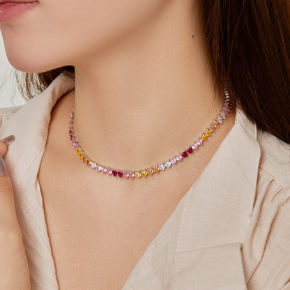 [Clara Jewels]Sparkling Colorful Full Heart Tennis Necklace
