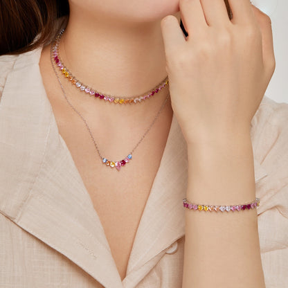 [Clara Jewels]Sparkling Colorful Full Heart Tennis Necklace