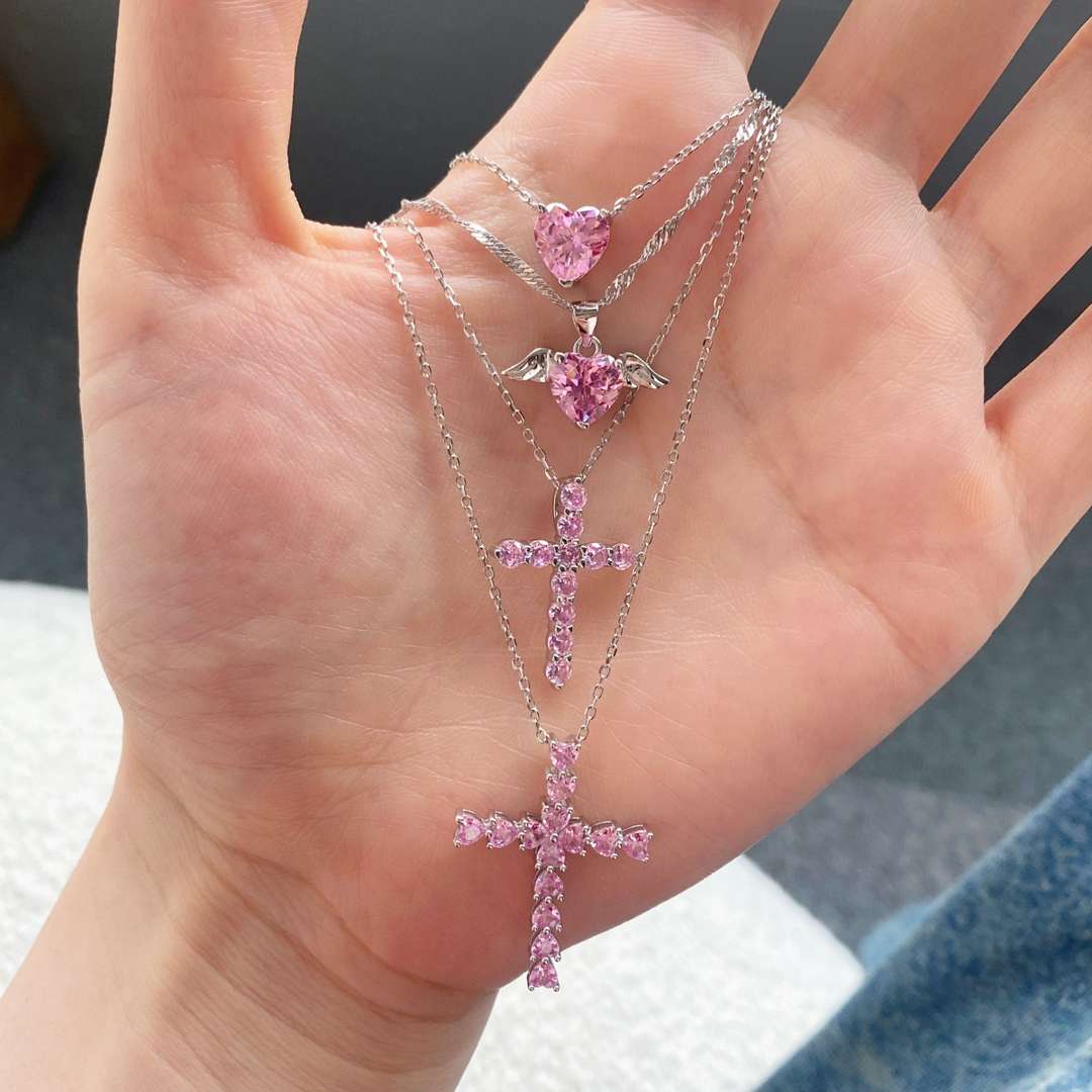 [Clara Jewels]Heart Shape Main Stone Pendant Collarbone Necklace