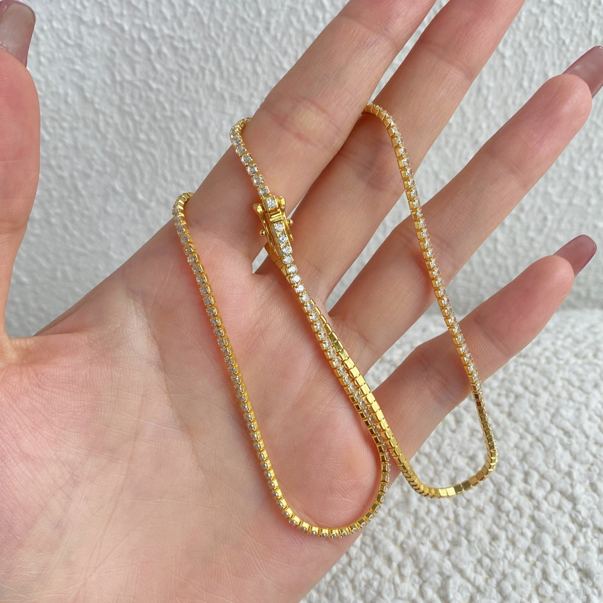 [Clara Jewels]Delicate Round Shape Tennis Necklace