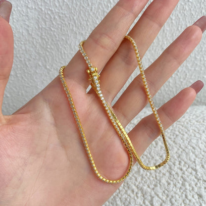 [Clara Jewels]Delicate Round Shape Tennis Necklace