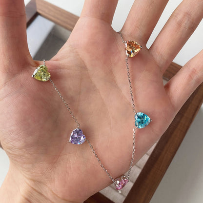 [Clara Jewels]Sparkling Colorful Heart Cut Necklace