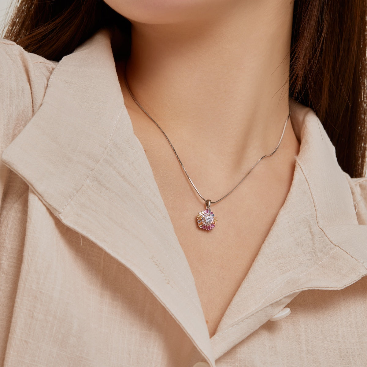 [Clara Jewels]Charming Flower Colorful Necklace