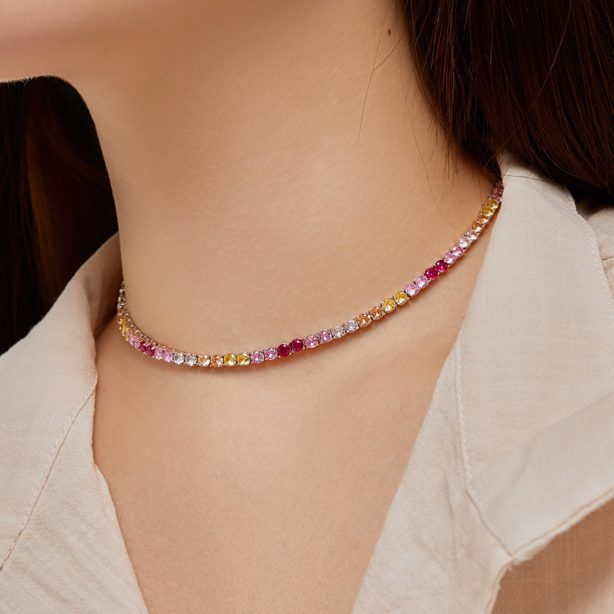 [Clara Jewels]Delicate Colorful Tennis Necklace