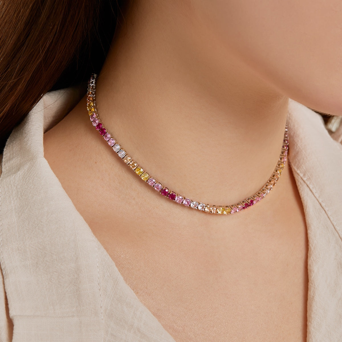 [Clara Jewels]Delicate Colorful Tennis Necklace