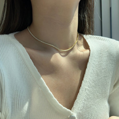 [Clara Jewels]Delicate Round Shape Tennis Necklace
