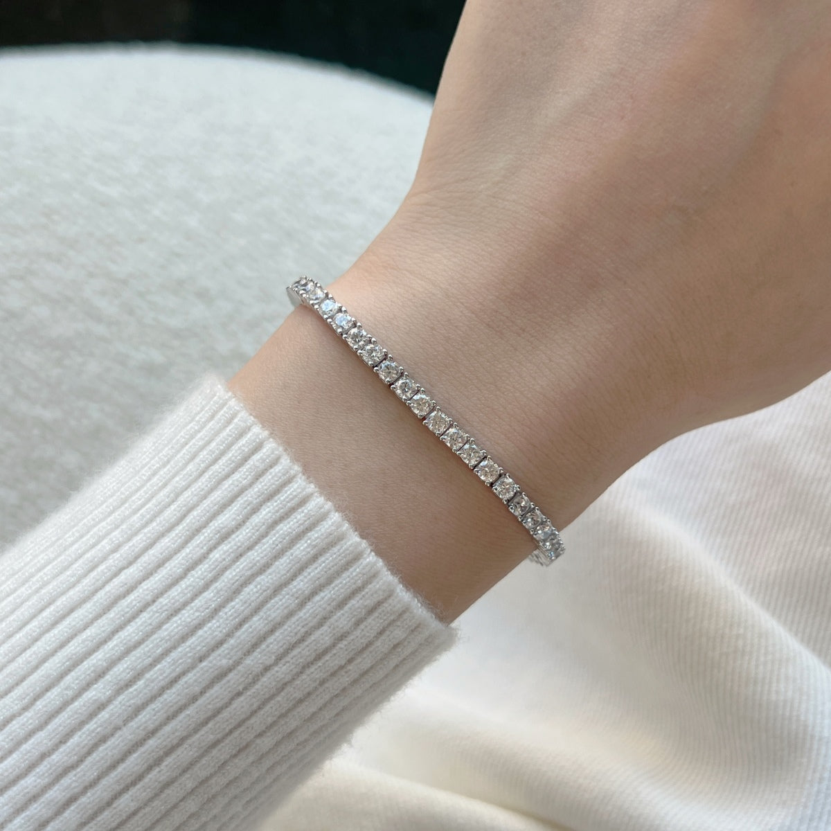 [Clara Jewels]Dainty Charming Round Cut Tennis Bracelet