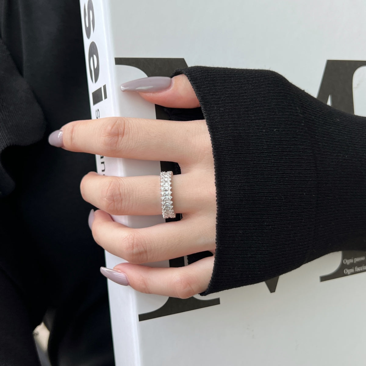 [Clara Jewels]Splashy Ornate Emerald Cut Cocktail Ring