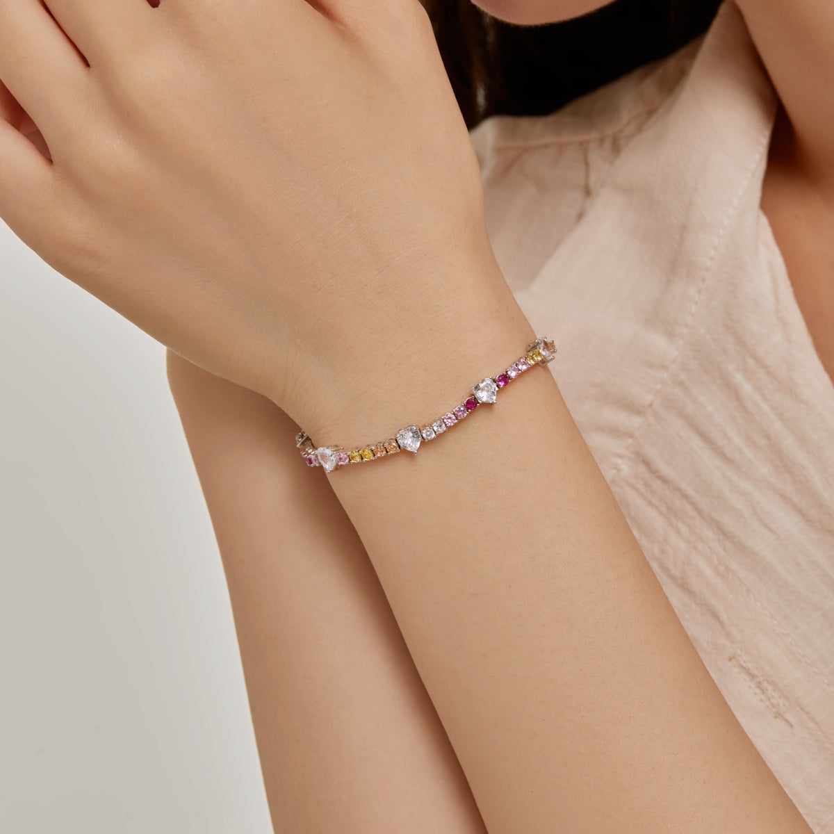 [Clara Jewels]Romantic Heart Shape Round Cut Lover Bracelet