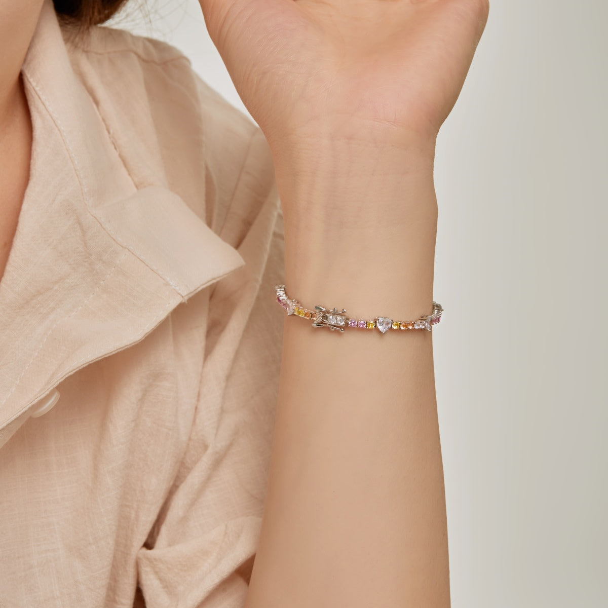 [Clara Jewels]Romantic Heart Shape Round Cut Lover Bracelet