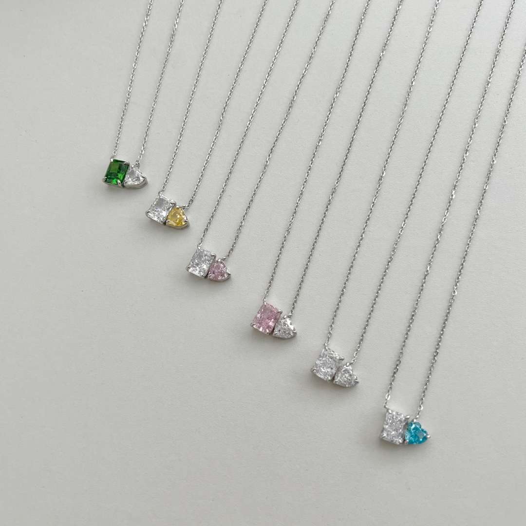[Clara Jewels]Dazzling Square & Heart Shape Necklace