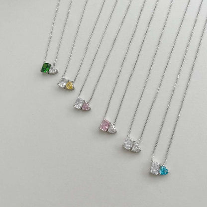[Clara Jewels]Dazzling Square & Heart Shape Necklace