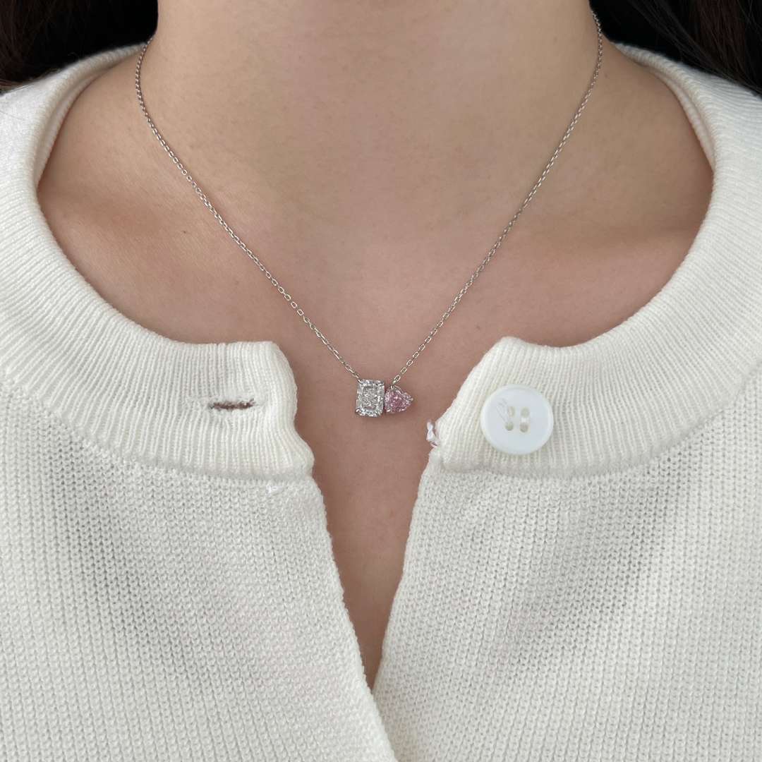 [Clara Jewels]Dazzling Square & Heart Shape Necklace