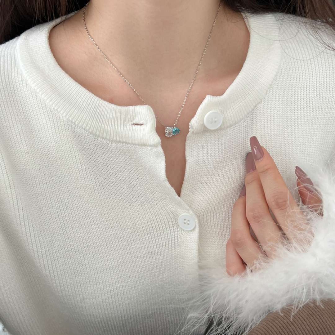 [Clara Jewels]Dazzling Square & Heart Shape Necklace