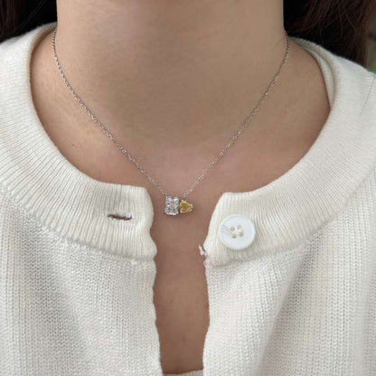 [Clara Jewels]Dazzling Square & Heart Shape Necklace