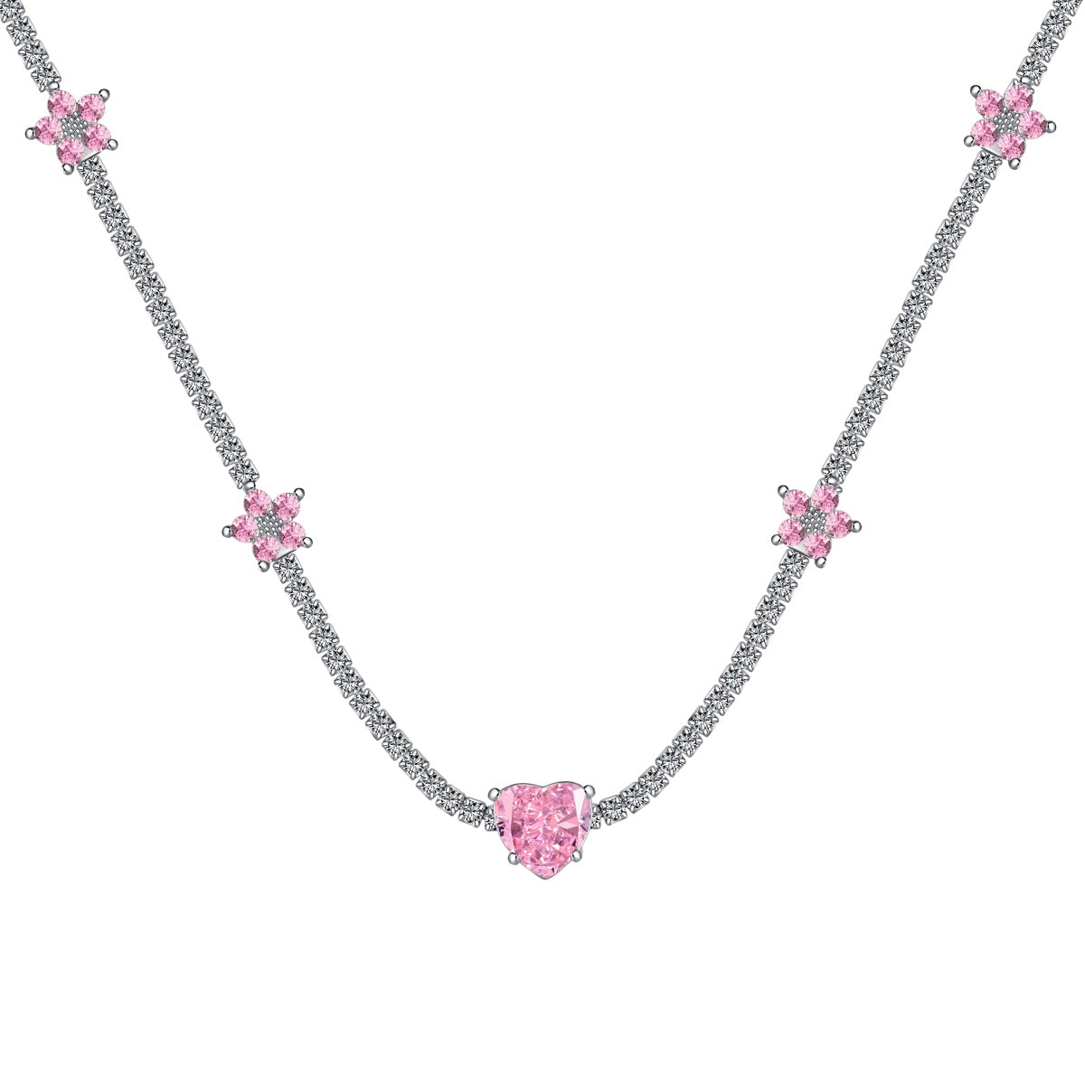 [Clara Jewels]Dazzling Pink Heart Flower Necklace