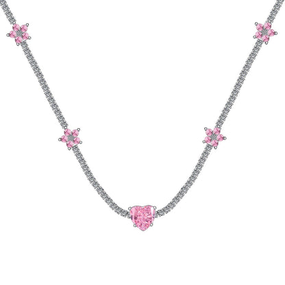 [Clara Jewels]Dazzling Pink Heart Flower Necklace