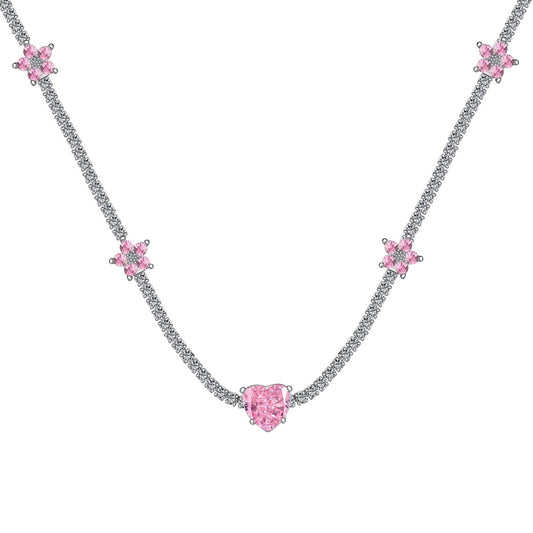 [Clara Jewels]Dazzling Pink Heart Flower Necklace