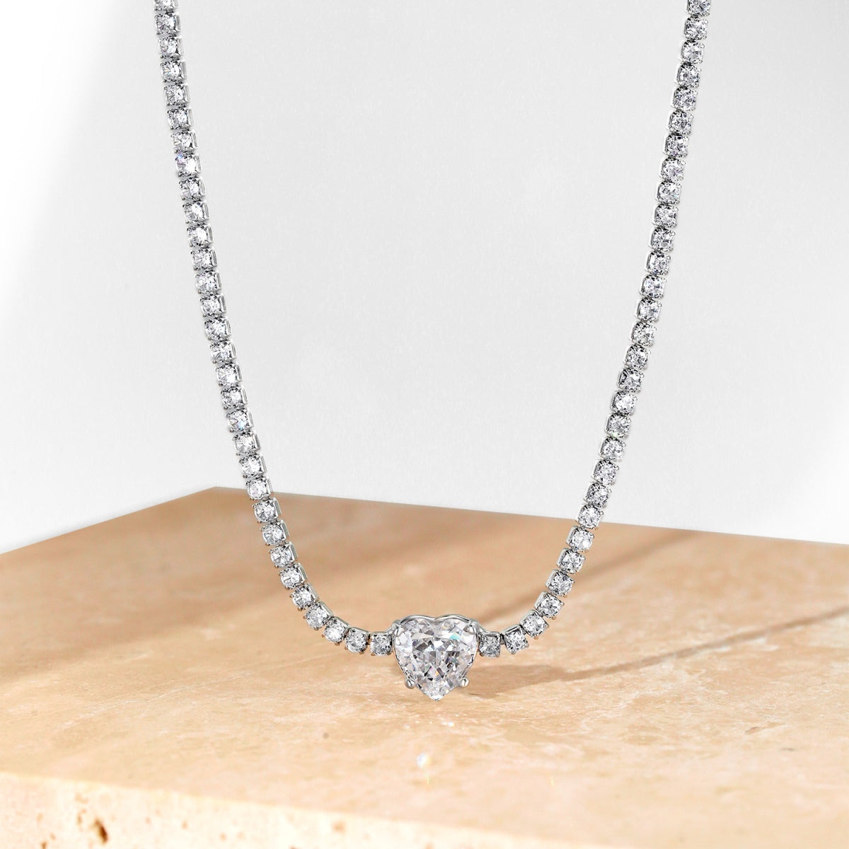 [Clara Jewels]2.0 Carat Sparkling Tennis Heart Cut Necklace