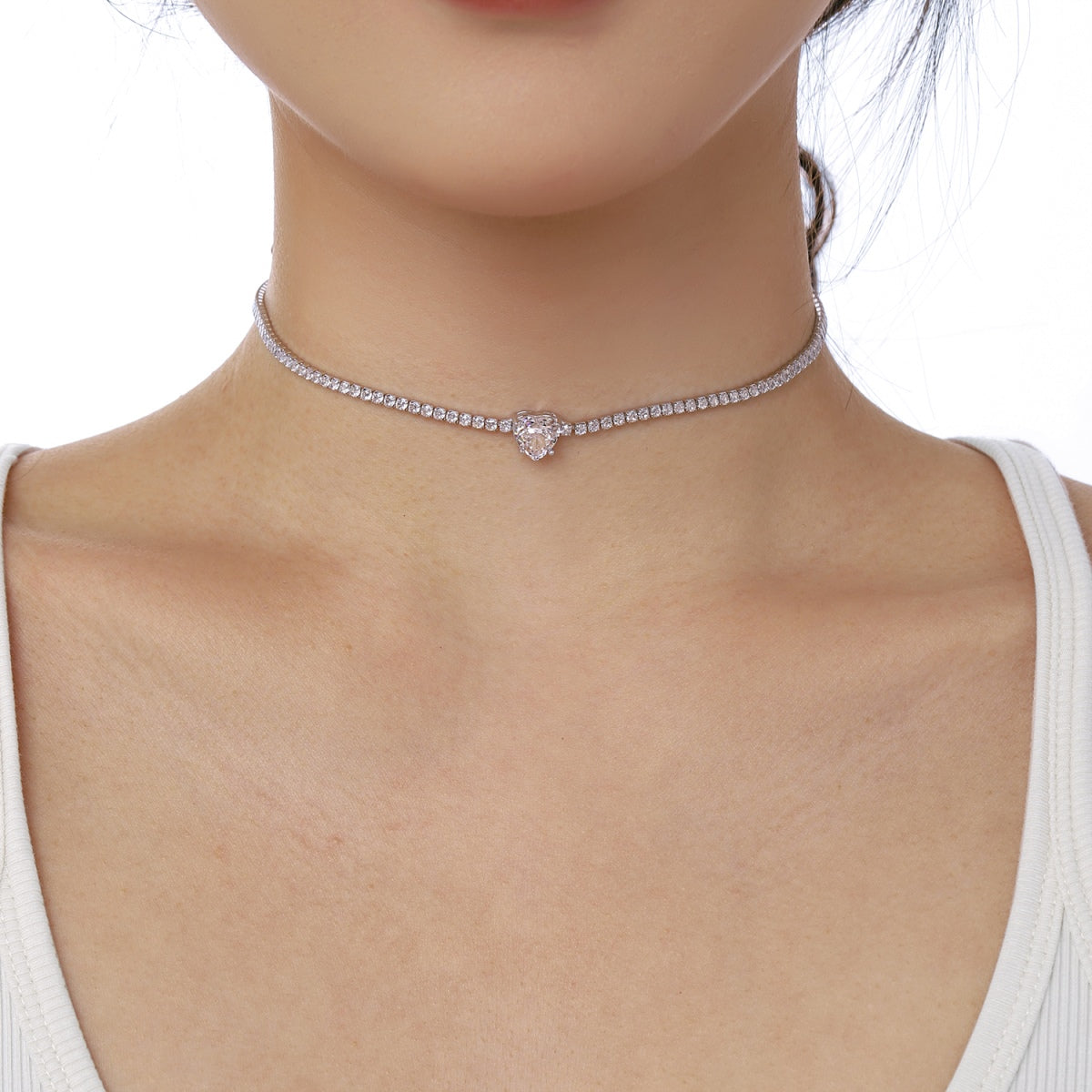 [Clara Jewels]2.0 Carat Sparkling Tennis Heart Cut Necklace