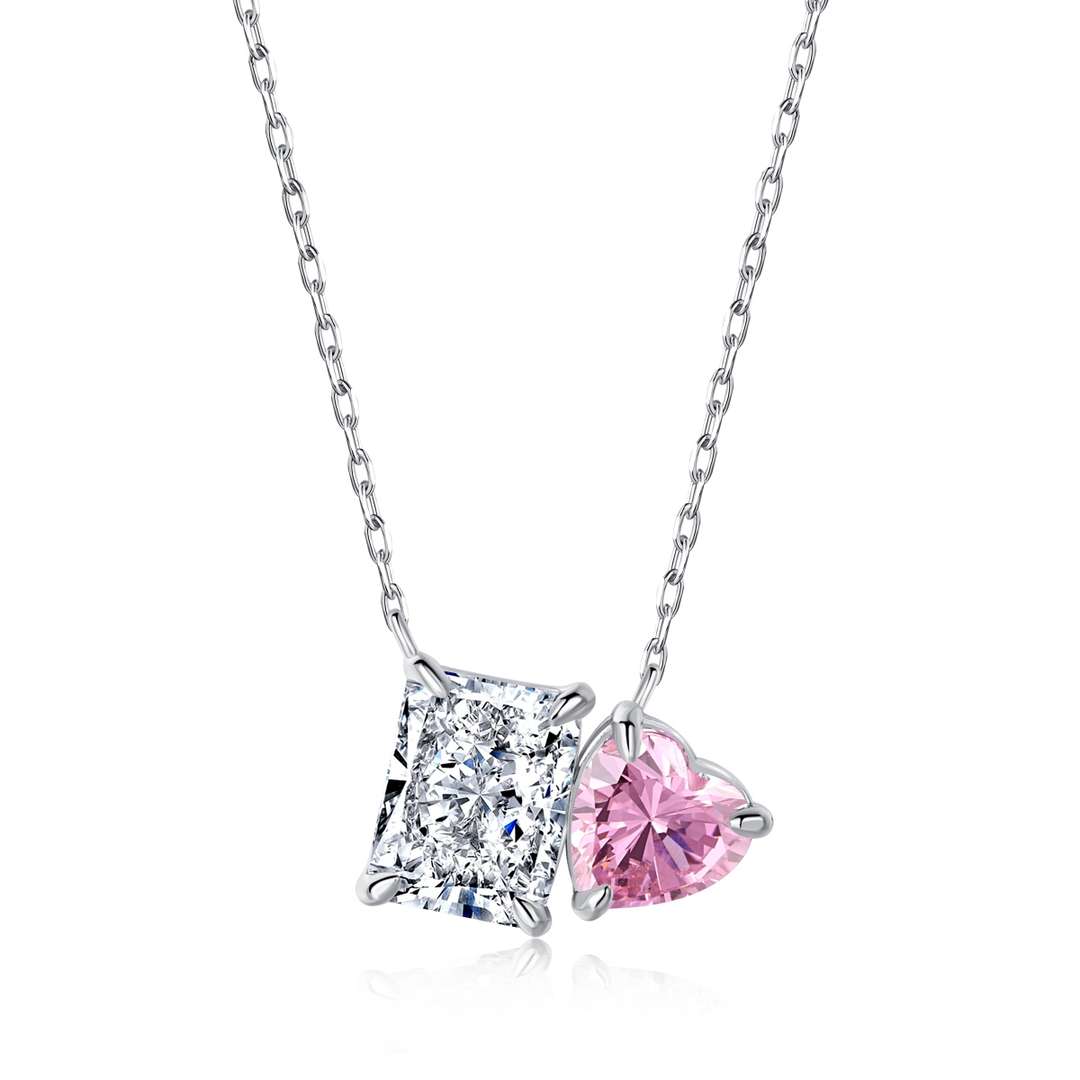 [Clara Jewels]Dazzling Square & Heart Shape Necklace