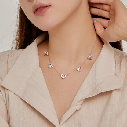 [Clara Jewels]Sparkling Five Heart Necklace