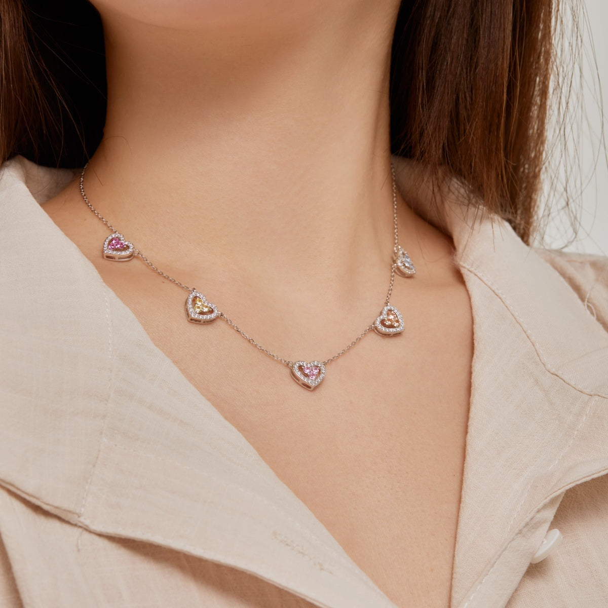 [Clara Jewels]Sparkling Five Heart Necklace