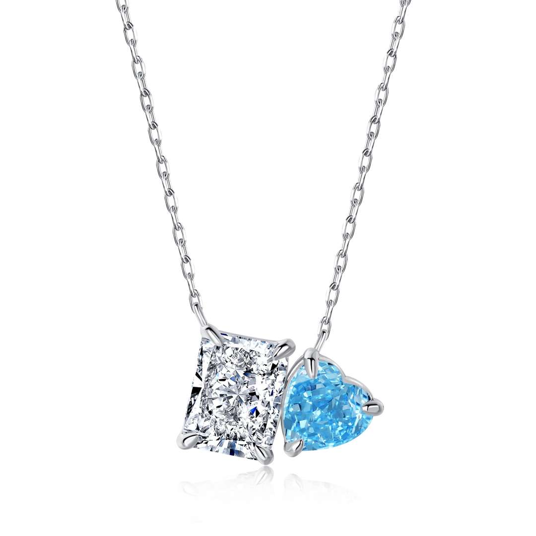 [Clara Jewels]Dazzling Square & Heart Shape Necklace