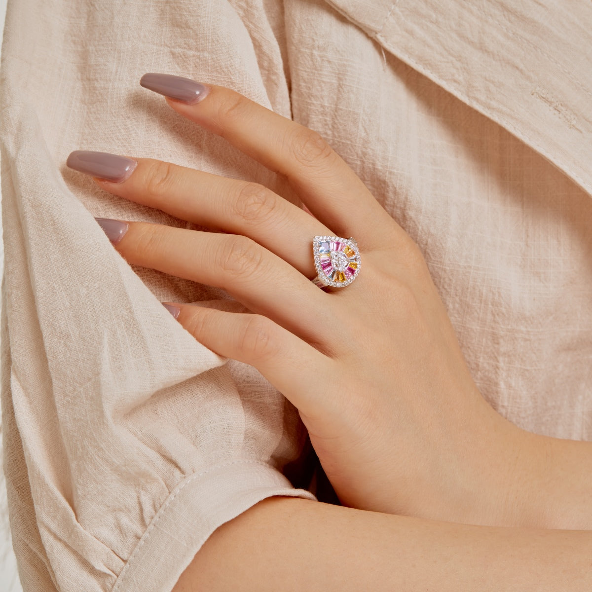 [Clara Jewels]Elegant Colorful Water Drop Shape Banquet Ring
