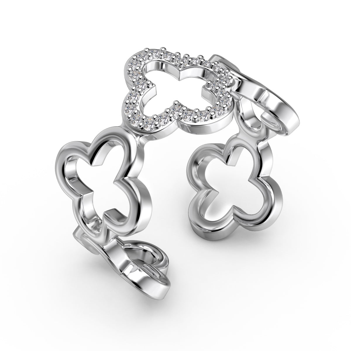 [Clara Jewels]Hollow Design Four-Leaf Clover Flower Shape Ring