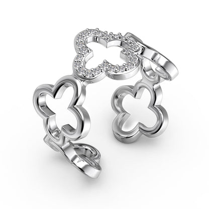 [Clara Jewels]Hollow Design Four-Leaf Clover Flower Shape Ring