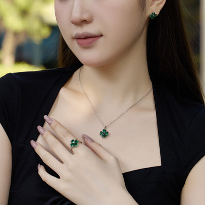 [Clara Jewels]Heart-shaped Four-Leaf Clover Ball Ring