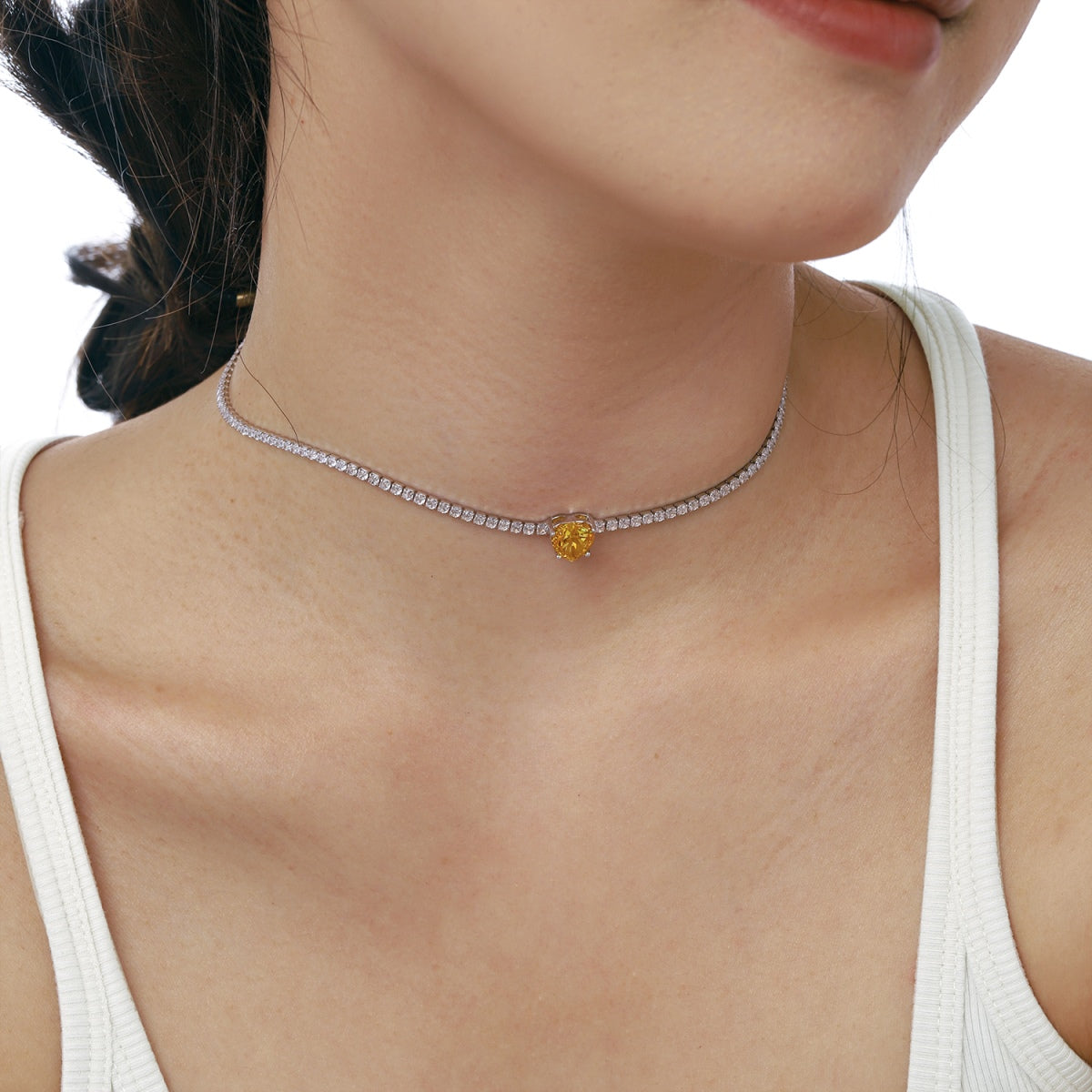 [Clara Jewels]2.0 Carat Sparkling Tennis Heart Cut Necklace
