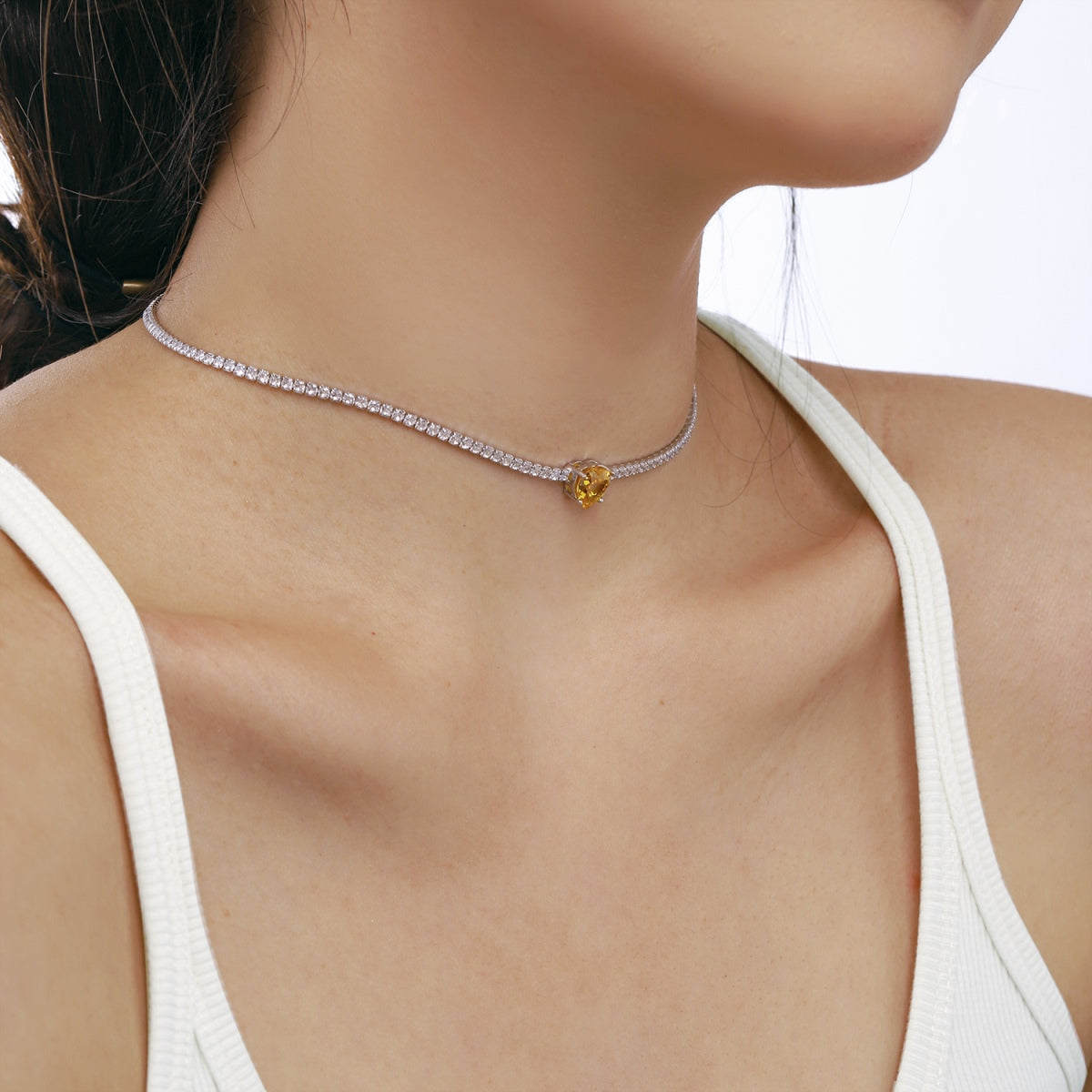 [Clara Jewels]2.0 Carat Sparkling Tennis Heart Cut Necklace