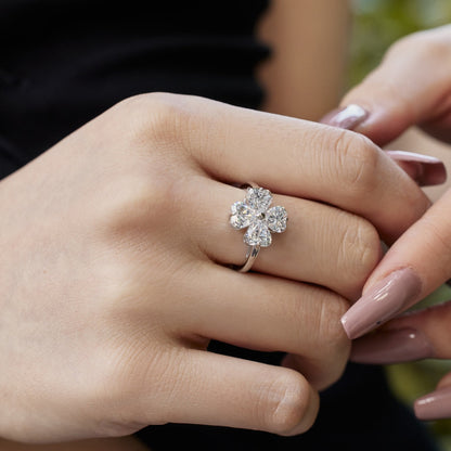 [Clara Jewels]Heart-shaped Four-Leaf Clover Ball Ring