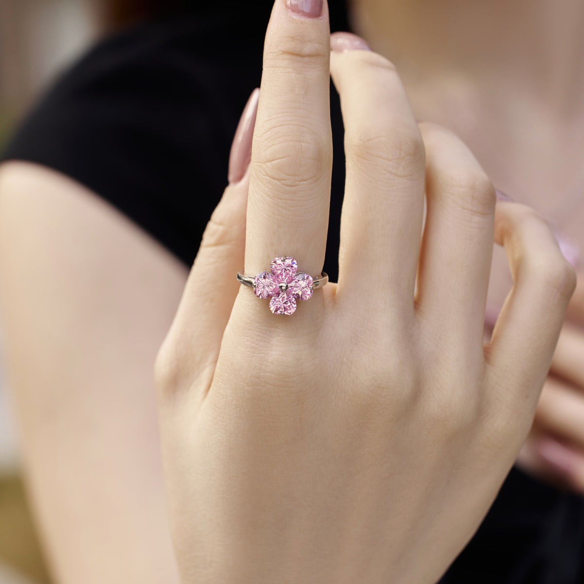 [Clara Jewels]Heart-shaped Four-Leaf Clover Ball Ring
