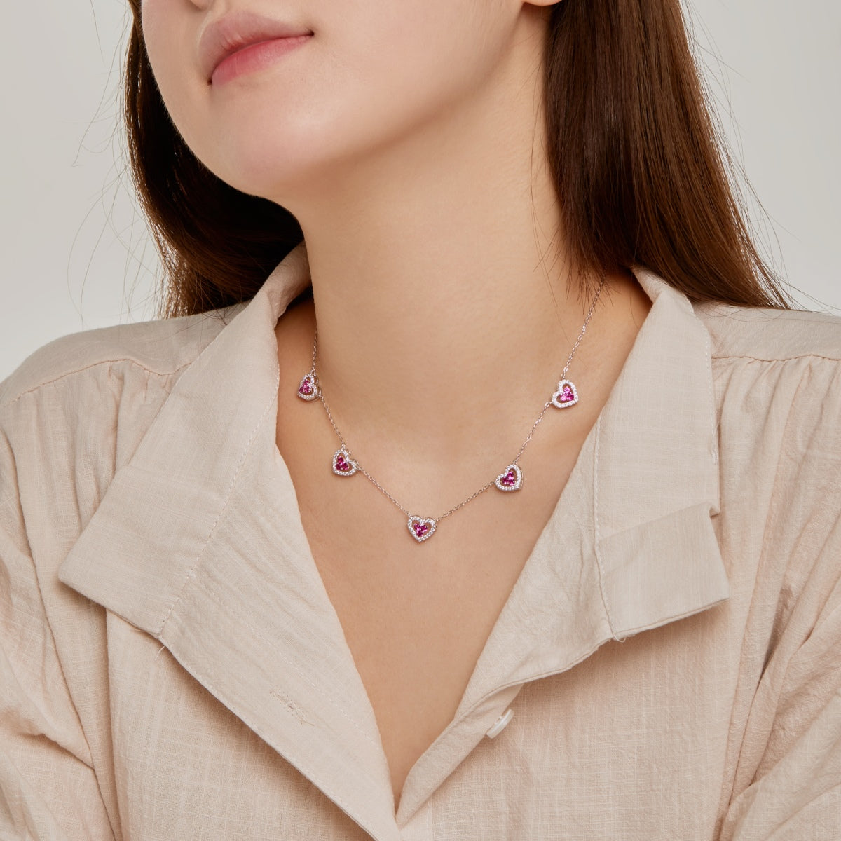 [Clara Jewels]Sparkling Five Heart Necklace