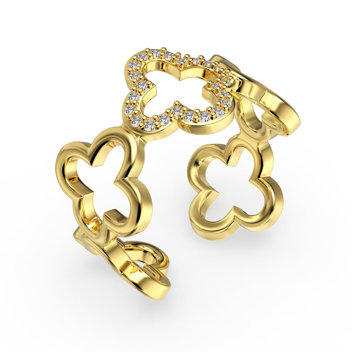 [Clara Jewels]Hollow Design Four-Leaf Clover Flower Shape Ring