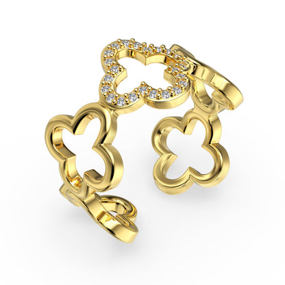 [Clara Jewels]Hollow Design Four-Leaf Clover Flower Shape Ring