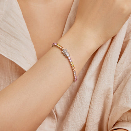[Clara Jewels]Radiant Colorful Round Cut Tennis Bracelet